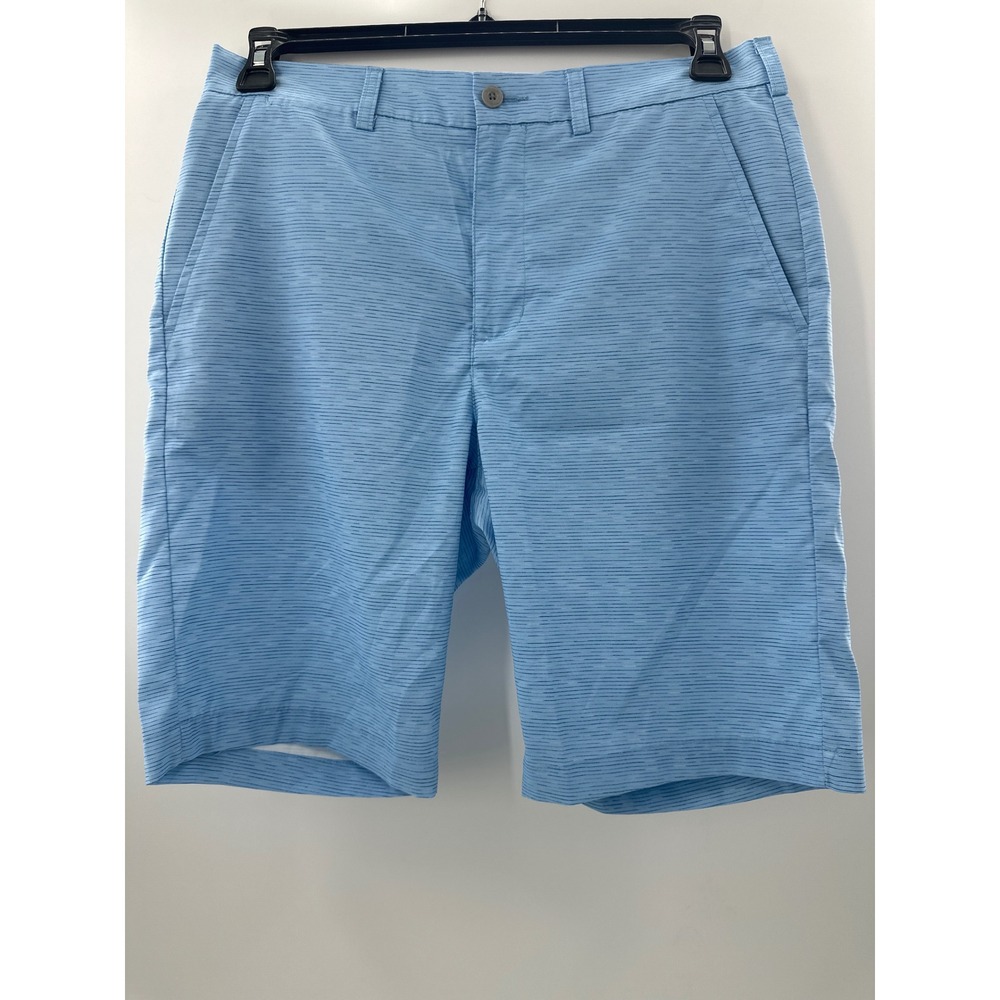 PGA Tour Mens Golf Shorts Blue Striped Performance Stretch Size 32 Flat Front